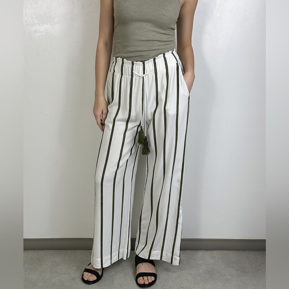 Red Carter Cotton Blend White And Green Striped Wide Leg Pants Size M
